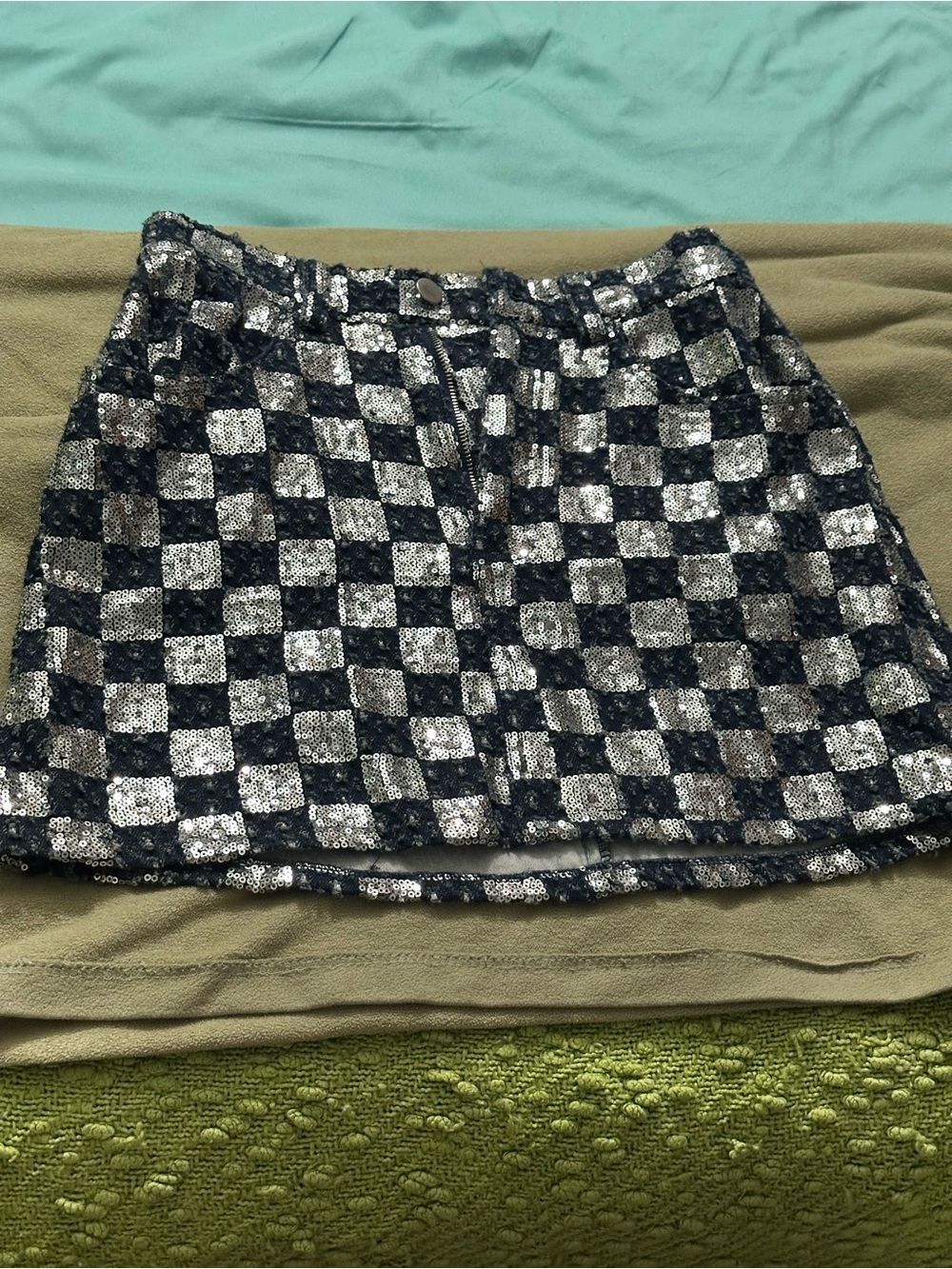 Storia Sequin Checkerboard Mini Skirt - Black & Silver